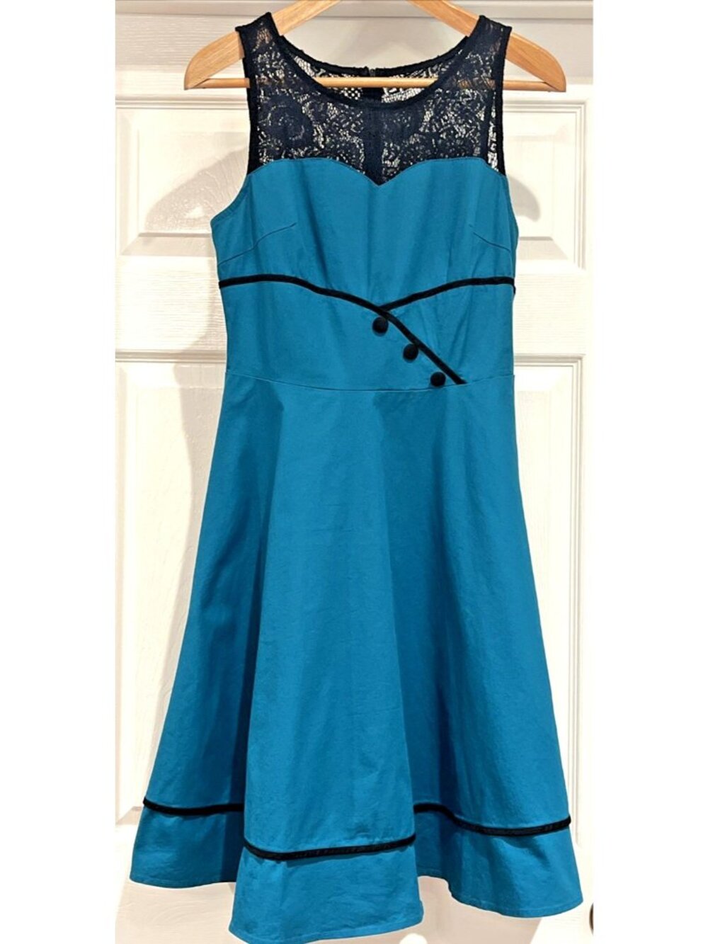 Rockabilly Retro Dress Women's Medium Fit & Flare Teal Lace Whimsigoth Pin Up